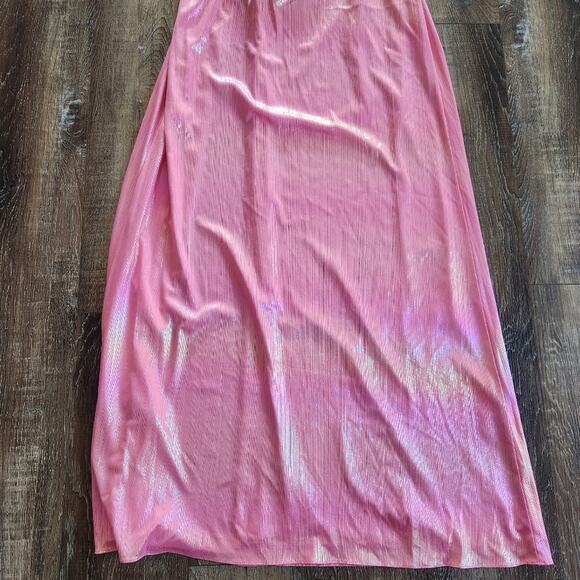 Retrofete Yesi Dress in Flamingo Pink Medium NWT Metallic Maxi Spaghetti Straps - Picture 10 of 14